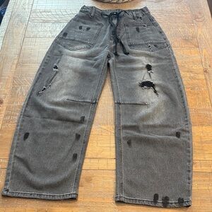 Blue Velvet Brand Splatter Paint Distressed Barrel Jeans sz Small